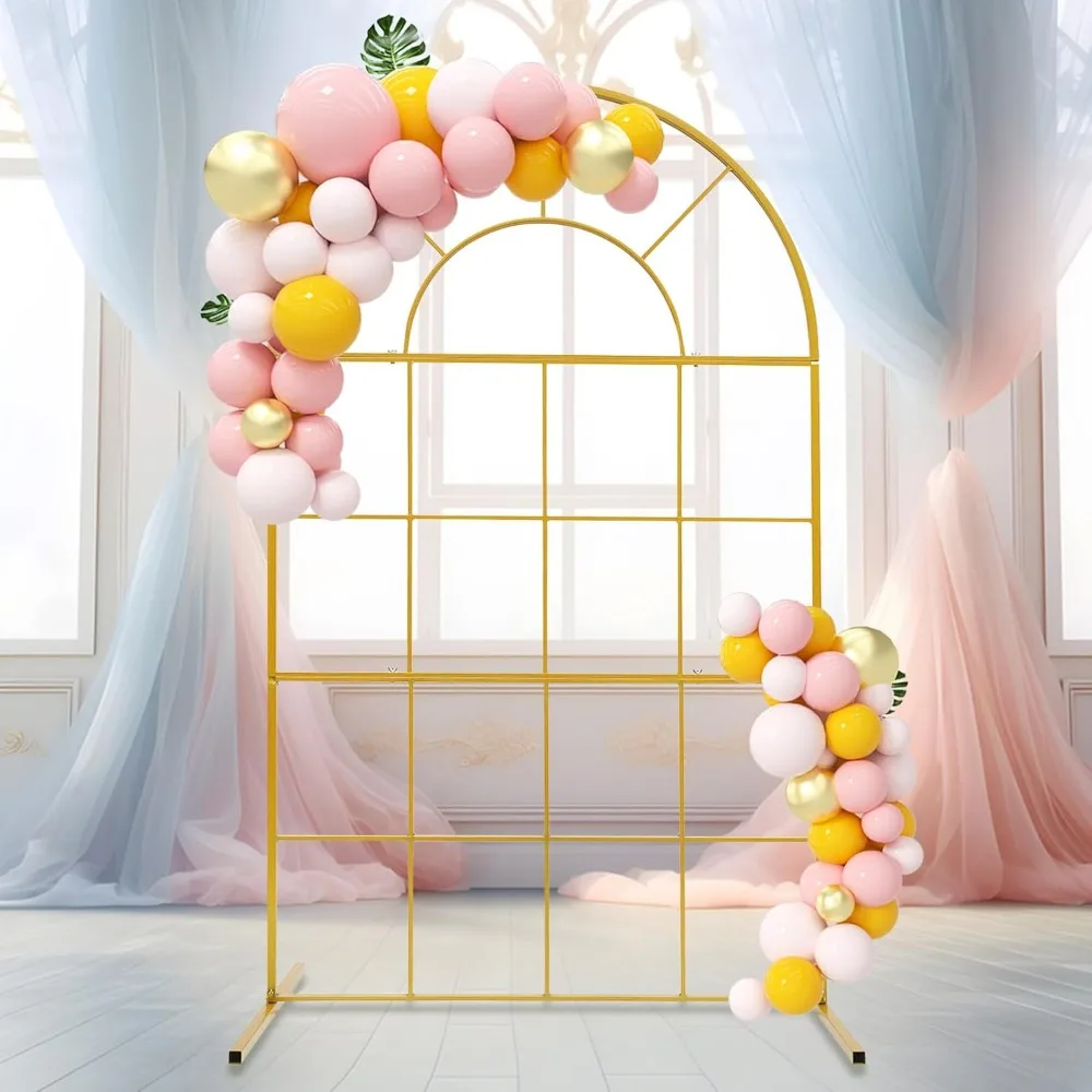 W3.9xH6.5FT Wedding Arches for Ceremony, Gold Arch Backdrop Flower Stand Metal Arched Balloon Arch kit Decoration Garden