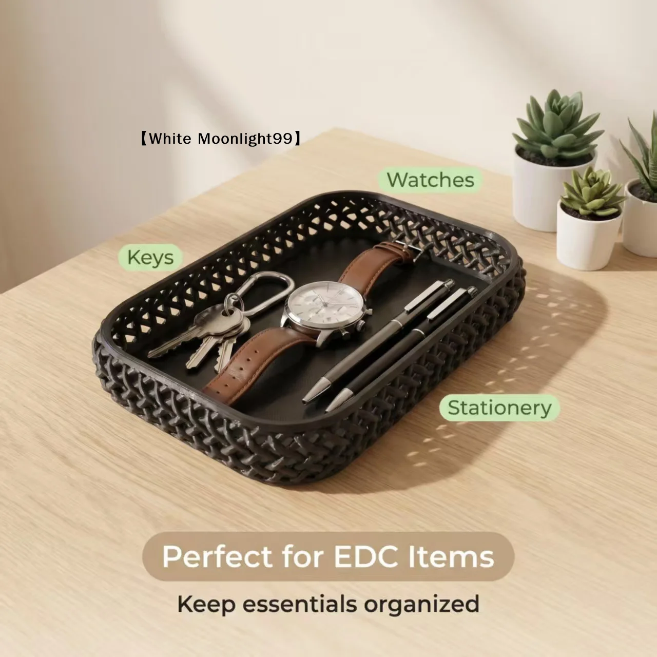 Hollow Woven Desktop Storage Tray Multi-purpose Organizer For Jewelry Makeup Brushes Entryway Keys & Small Sundries〔White〕