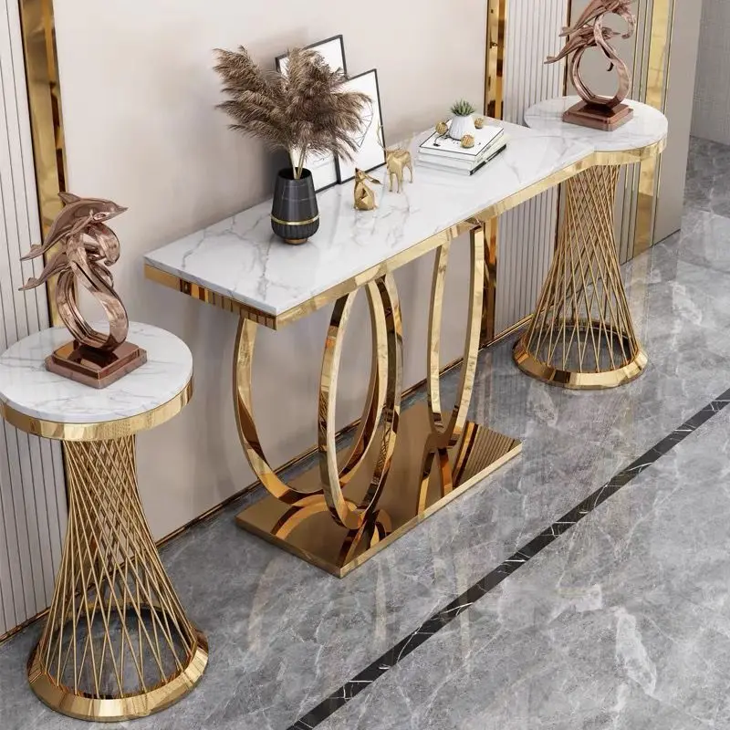Light luxury post-modern gold entrance table stainless steel marble entrance cabinet