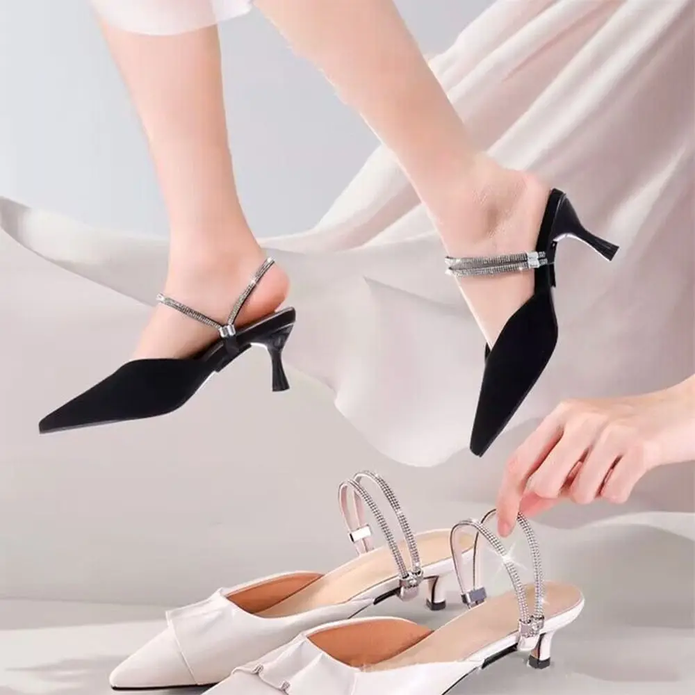 ชุดรองเท้าส้นสูงผู้หญิง เชือกรองเท้าฟรี รองเท้าสามเหลี่ยม ตกแต่ง เชือกรองเท้าขี้เกียจ ปรับข้อเท้าได้