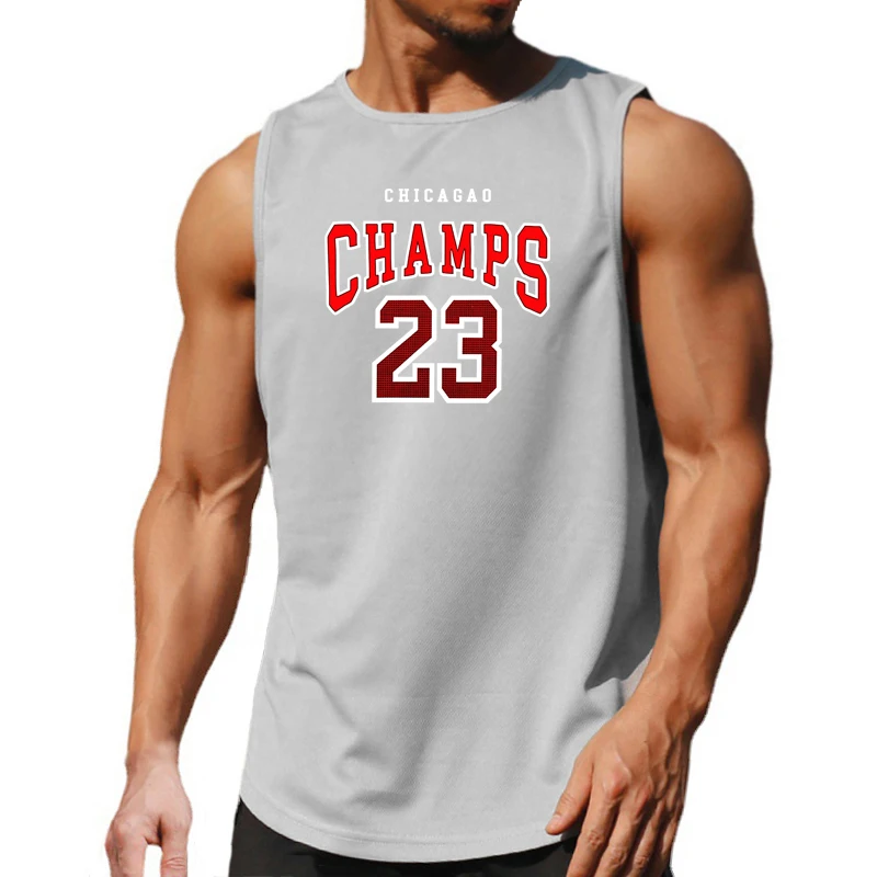 Chicago Champs NO. 23 USA City Team Fitness Tank Top Mens Gym Clothing Mesh Quick Dry Casual Sports Sleeveless Basketball Jersey