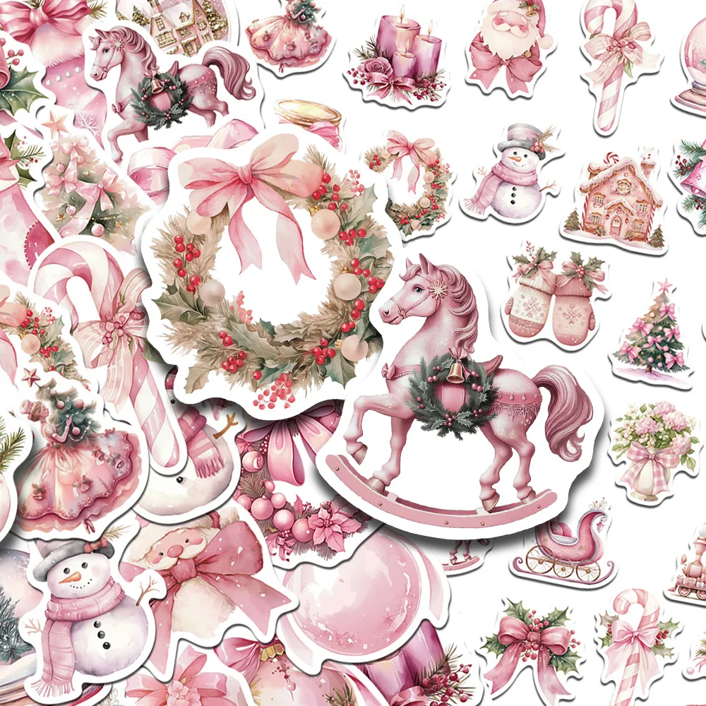 

50pcs Pink Christmas Graffiti Stickers Decals For Phone Laptop Notebook Luggage Refrigerator DIY Cartoon Aesthetic Stickers