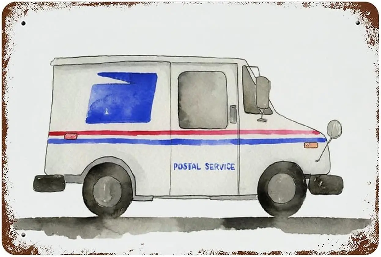 IN Mail Truck Postal Service Vehicle Vintage Metal Tin Sign for Men Women Home Decor Aluminum Sign Wall Sign Sign Wall Sign, wj