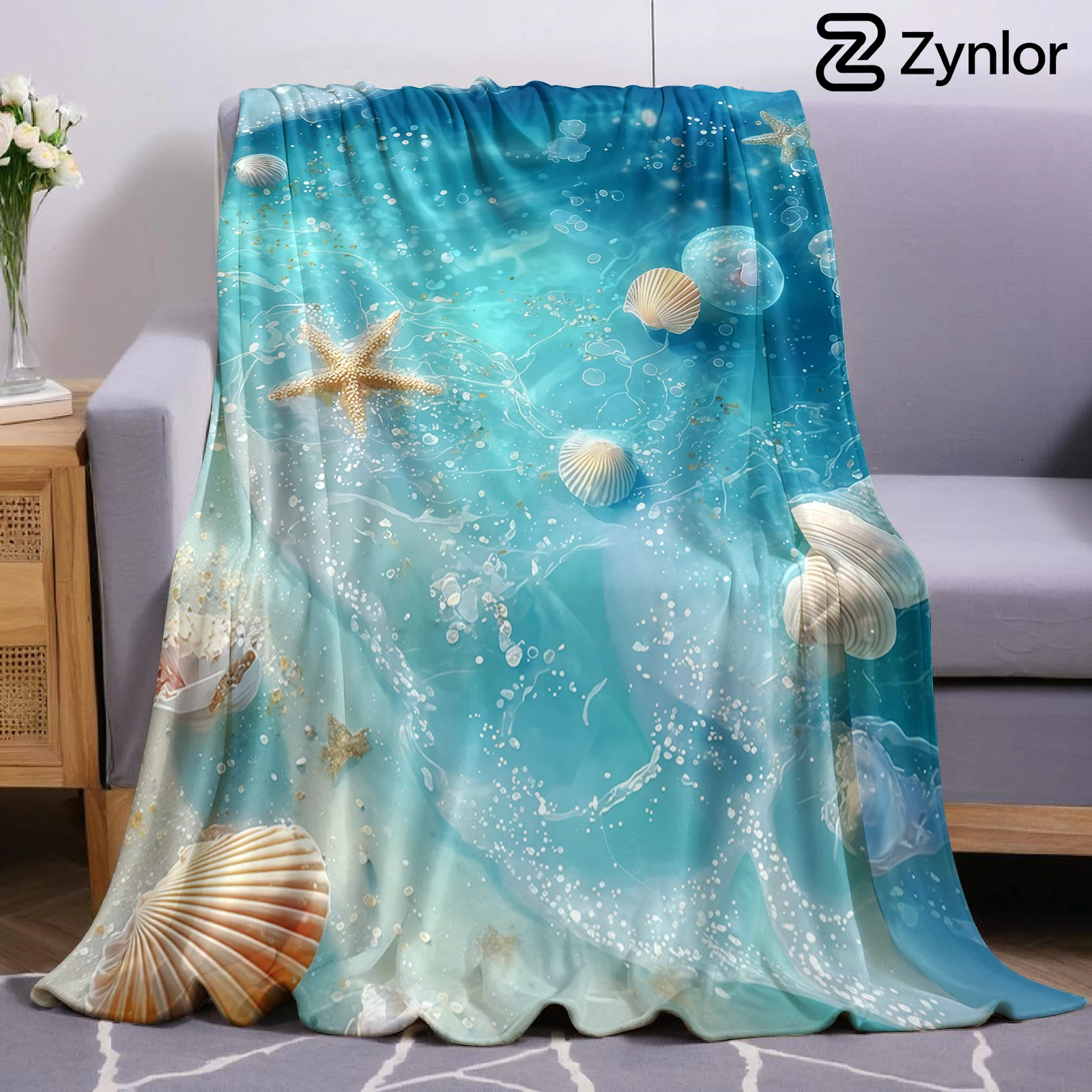 Sparkling Ocean Shell Lightweight Microfiber Soft Christmas Fleece Blanket Warm Cozy Throw for Bed Sofa Office Travel All Season