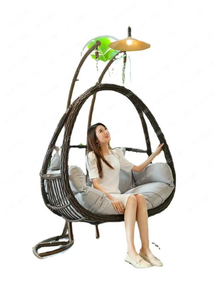 Double Glider Balcony Light Luxury Chlorophytum Chair Indoor Swing Lazy Household Hanging Basket Rattan Chair