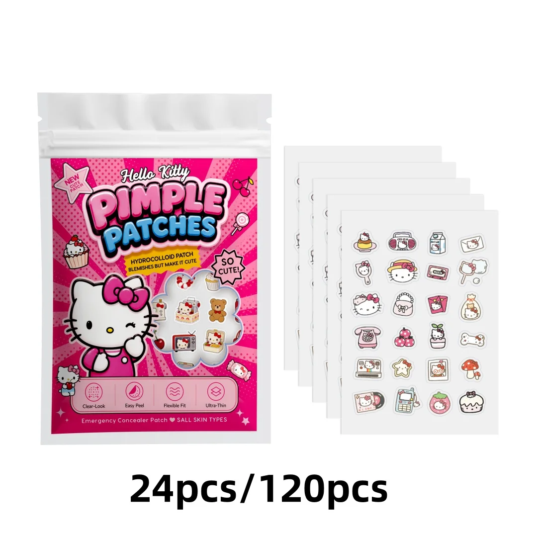 24/120PCS hello kitty Acne patches, facial acne patches, hydrogel acne removal patches, concealer