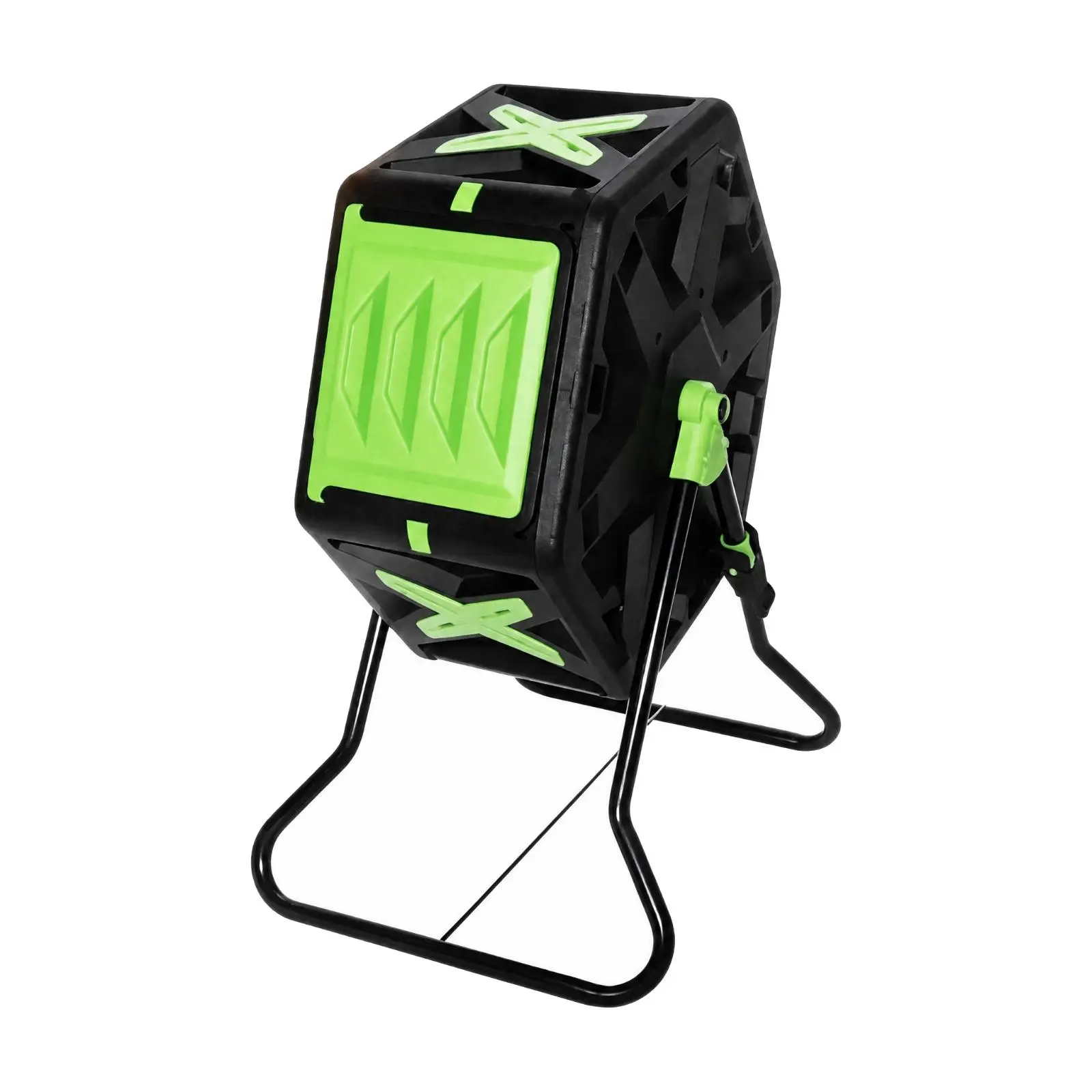 Rotating Garden Compost Tumbler Bin Two Chamber Barrel for Backyard Yard Waste Composting Black Green