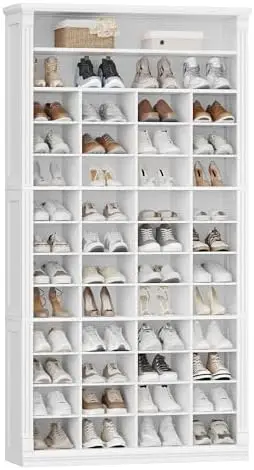 13 Tiers Shoe Storage Cabinet, Tall Shoe Cabinet with Cubby, Wooden Shoes Organizer for Closet, 52 Pairs, Shoes Cubby