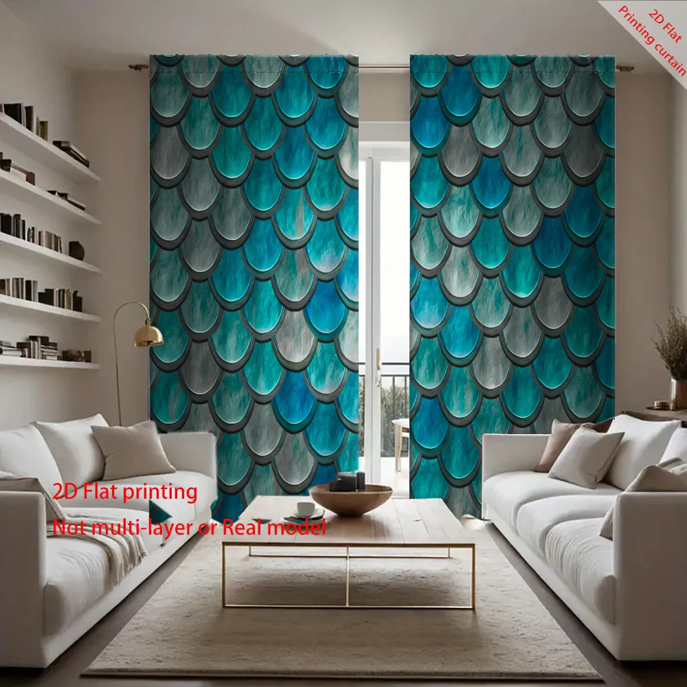 Fish scale printed curtains, zebra patterned sunshades, dormitory, office, bedroom, living room, balcony, home decoration