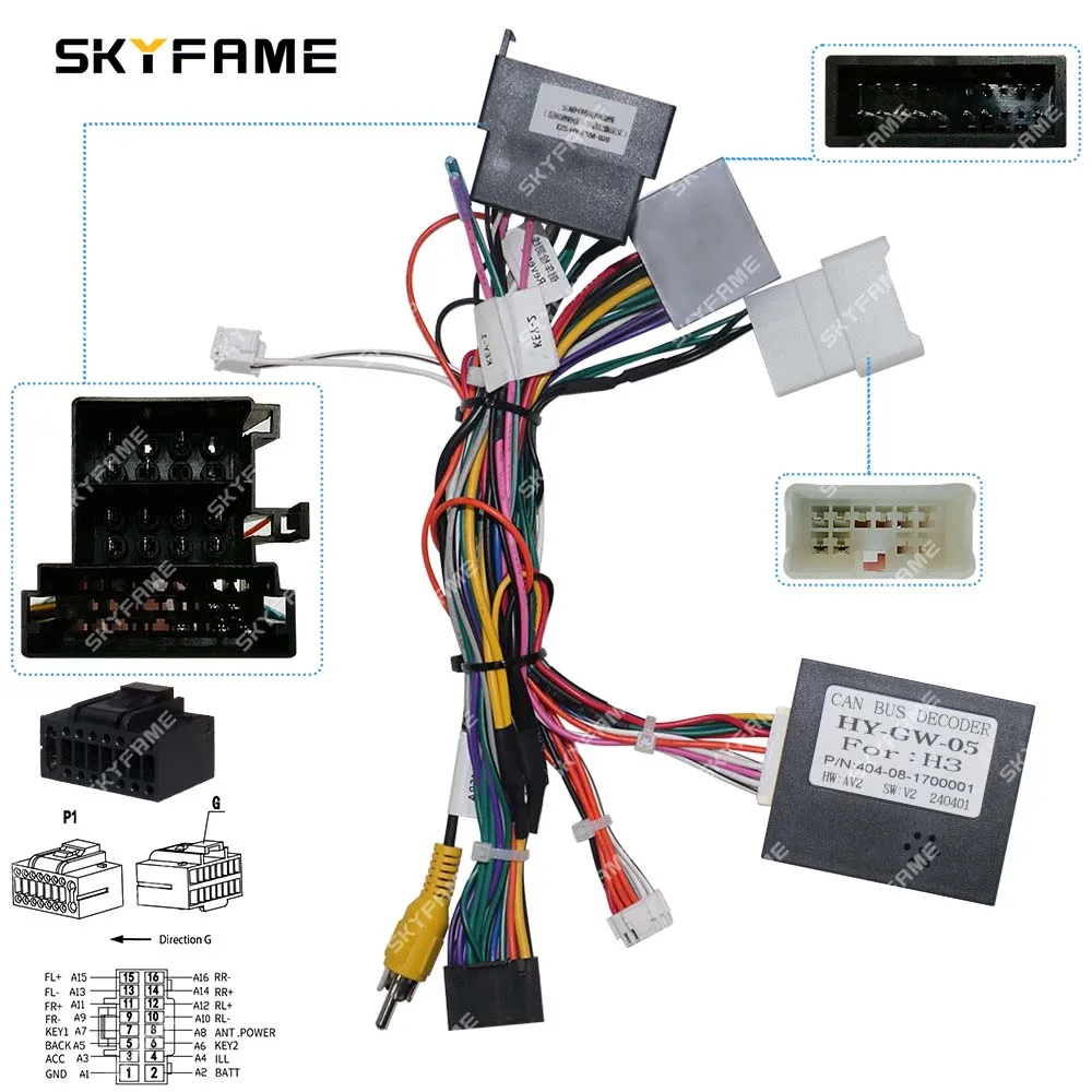 SKYFAME 16Pin Car Wiring Harness Adapter Canbus Box Decoder Android Radio Power Cable For Great Wall Haval H3 OD-GW-05