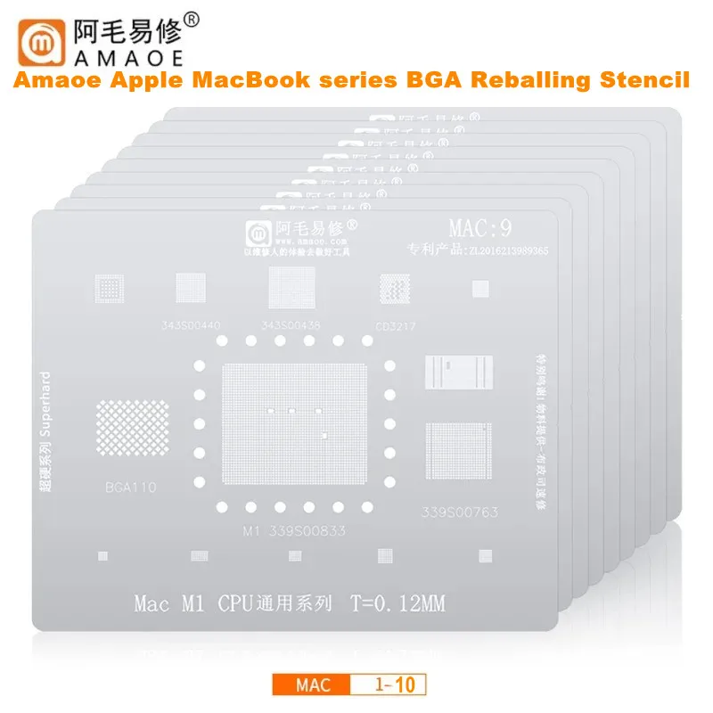 Plantilla de reparación Amaoe M1-M10 BGA para Apple MacBook Series MAC Pro A2159 A1706 A1707 IC CPU SSD DDR WIFI malla de acero de implante de estaño