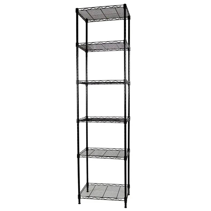 

6Tier Wire Shelving Adjustable Shelves Unit Metal Storage Rack for Laundry Bathroom Kitchen Pantry Closet Organization Black, 16