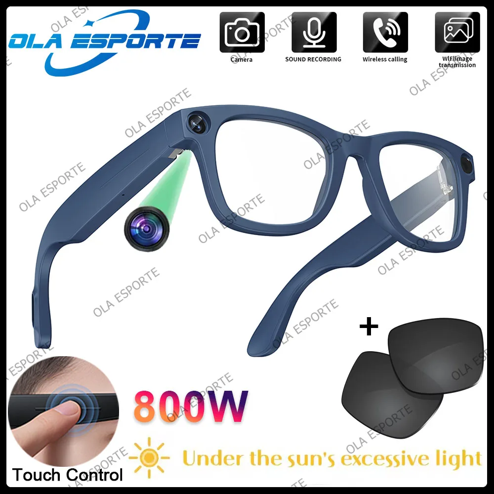 2IN1 AI Smart Glasses 800W Pixel Camera Bluetooth Call Voice Assistant Stereo Music Translate anti-blue light lenses Sunglasses