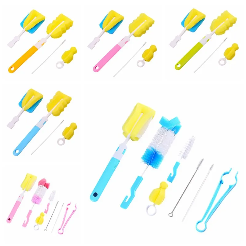 Baby Bottle Brush Set Infant Nipple 360-degree Rotating Clean Sponge Spout Cup Pacifier Straw Brush Kit Bottle Clean Tool Set