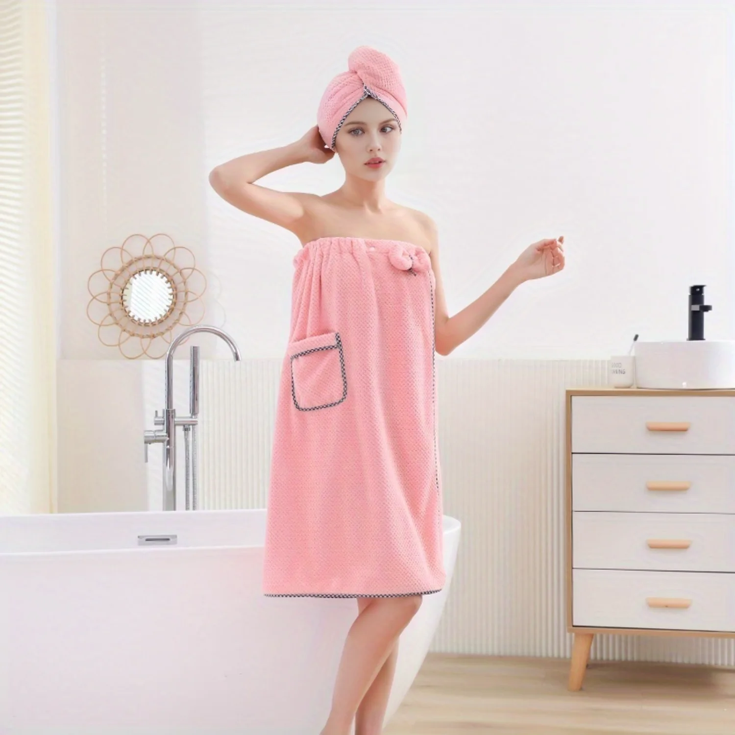 Polka Dot Space Towel Wrap - Soft, Absorbent, Adjustable Shower Wrap - High Color Fastness - Modern Design for Travel, Beach, Po