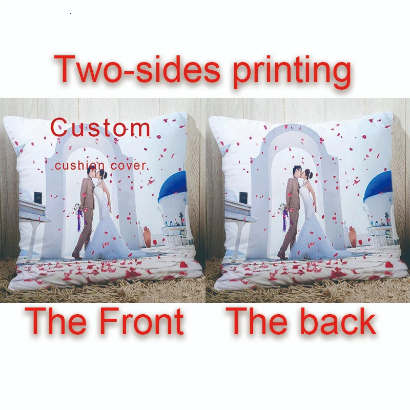 Two-sides printing Custom cushion cover with your wedding pictures Text Logo or Image 18