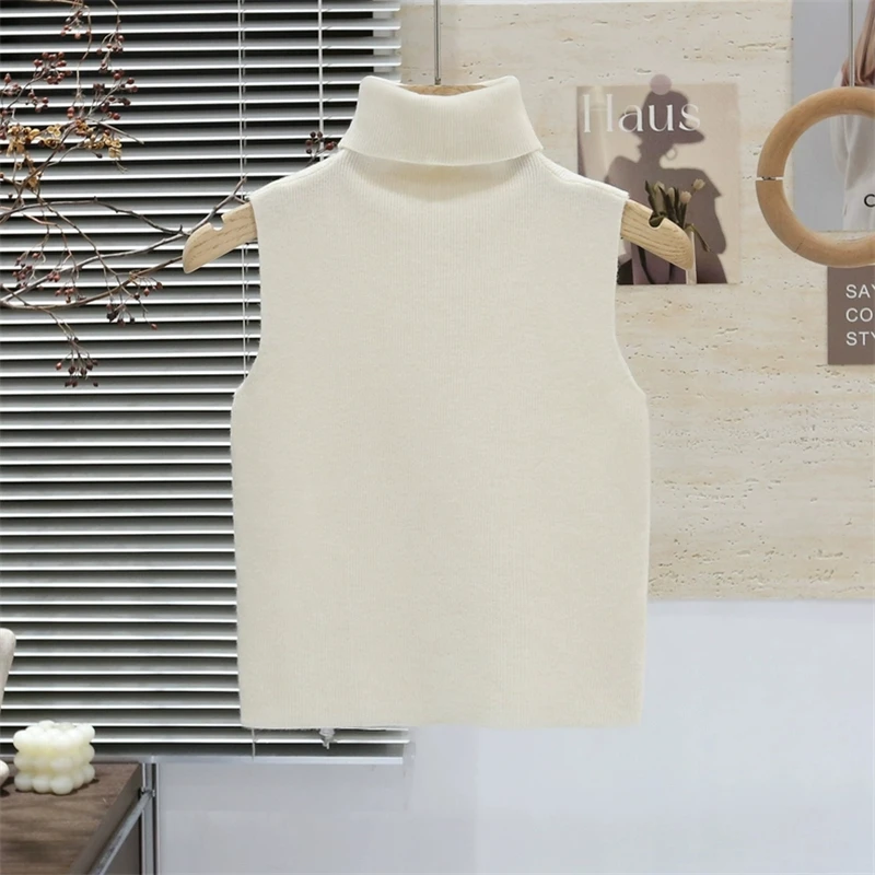 Turtleneck Sleeveless Sweater Vest Ribbed Knit Crop Top Sweater Tank Pullovers for Women Y2K Summer Outfit