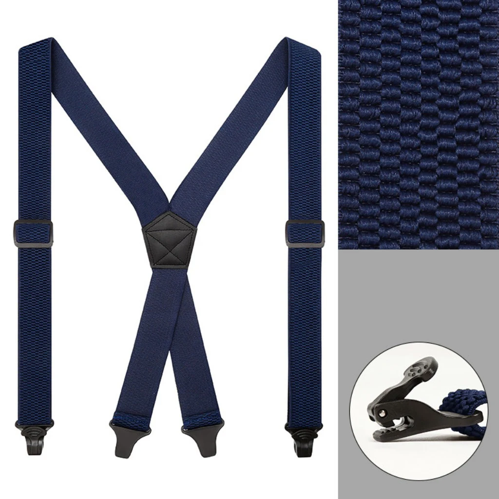 Robuste Hosenträger für Herren, Arbeit, Biker, Outdoor, 3,8 cm breit, X-Rücken, mit 4 Karabinerhaken, verstellbare elastische Hosenträger, Gurt