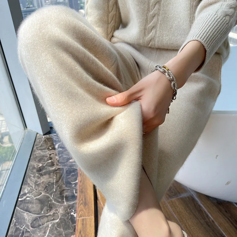 الخريف الشتاء الصوف النساء بنطال ذو قصة أرجل واسعة النساء فضفاضة تمديد مستقيم Dra Camere الصلبة عارضة النساء السراويل