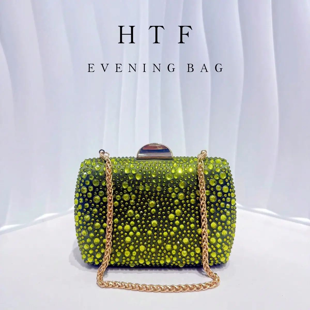 

Small Shinny Diamond Evening Bag Women Exquisite Sparkling Party Green Handbag with Crossbody Chain Fancy Clutch Bags