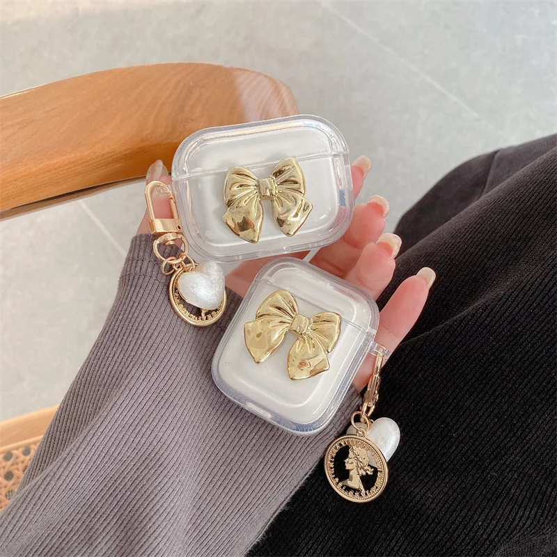 Luxury Golden Bow Earphone Case for Apple Airpods Pro2 Case for Airpods 3 3rd Generation AirPod 2 1 Case