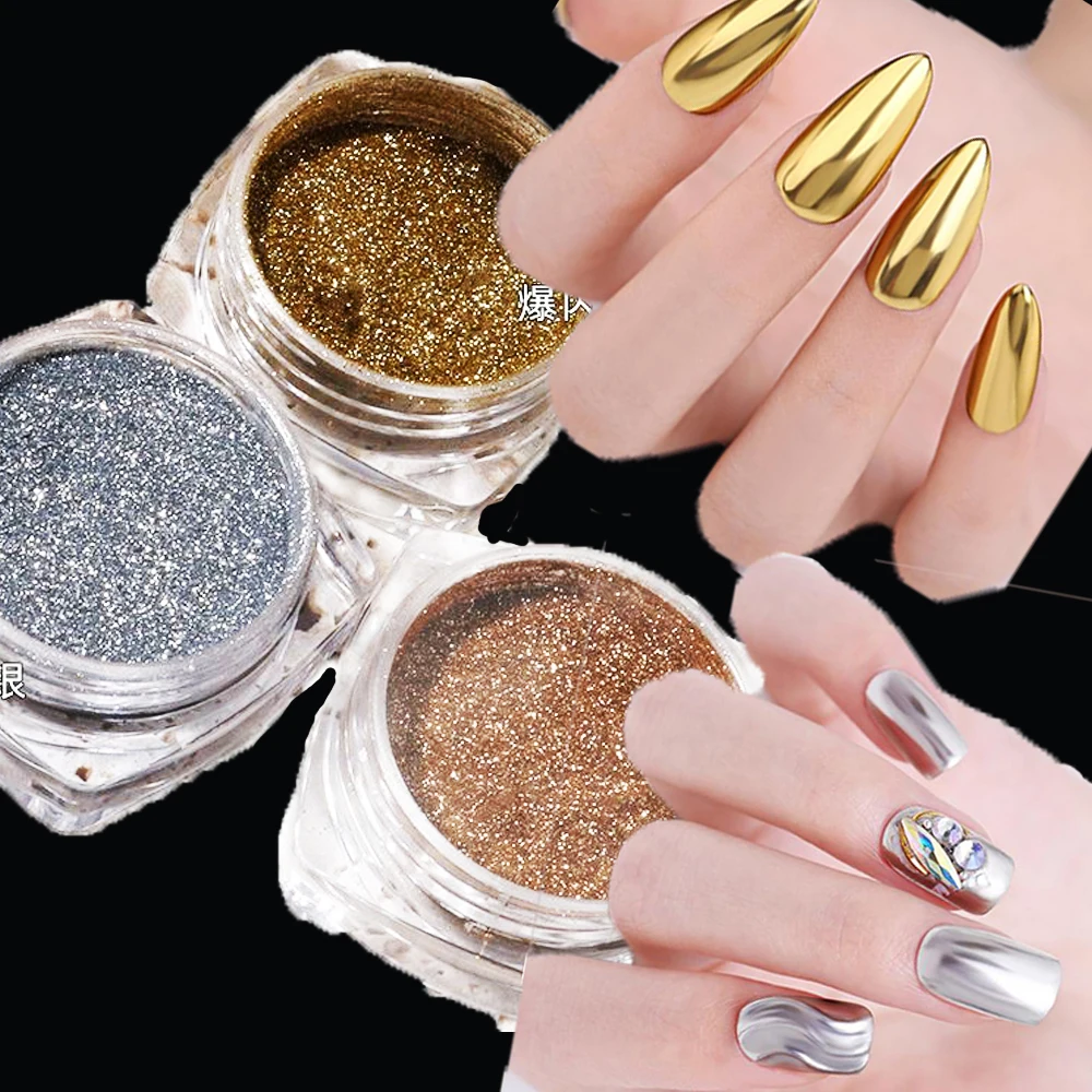 Net 1-2g Gold Silver Mirror Powder 3 Colors Metal UV Gel Polish Chrome Pigment For 2023 DIY Manicure Titanium Gold Powder &*&