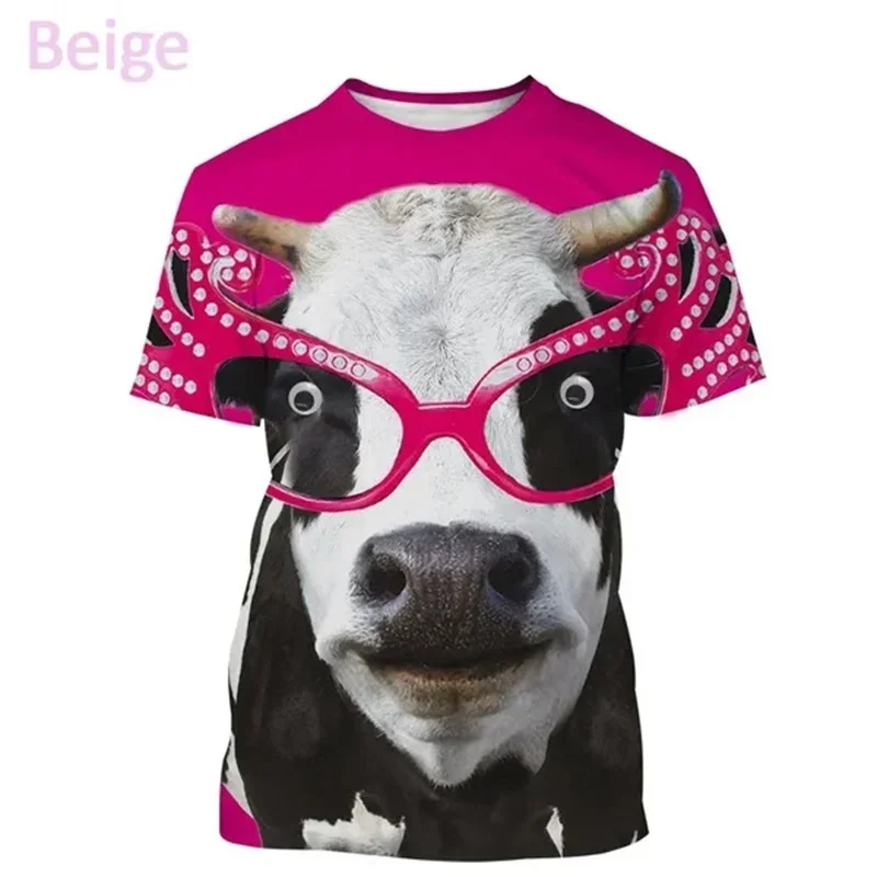 Kids Summer Casual 3D Cow Animal Printing Breathable Short Sleeved T-shirts 2-13 Years Boys Girls Loose Streetwear Outfits Tops