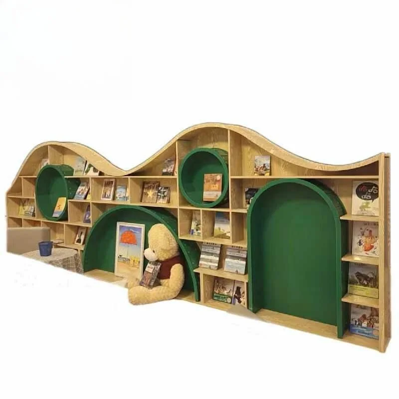 Solid wood bookcase Modern simple multi-layer picture book rack Storage locker Cartoon toy storage display bookshelf