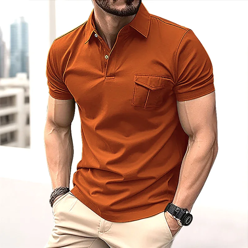 Summer men\'s short sleeved polo shirt business office lapel shirt Men\'s sports and casual top European and American plus size