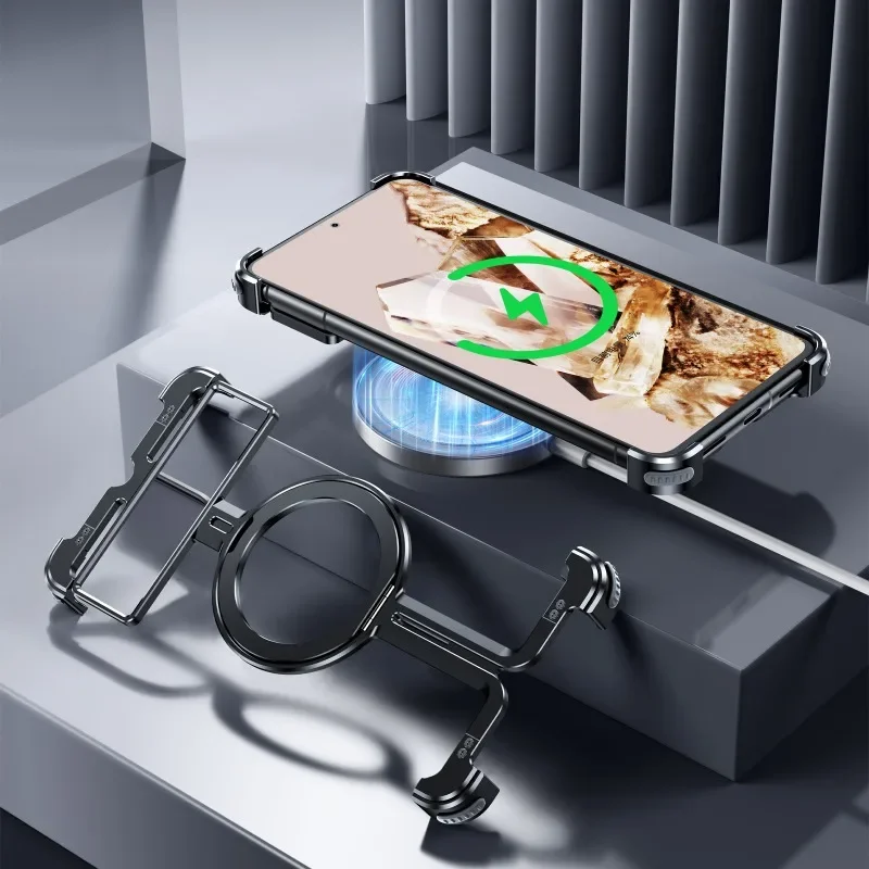 Para google pixel 8 pro design simples à prova de choque anti-risco lente proteger capa de metal sem aro suporte magnético caso do telefone