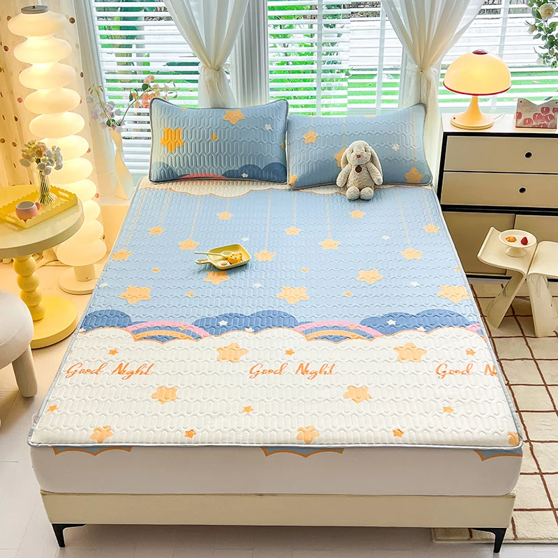 High Qualit Bedspread Latex Bed Sheet Set for Summer Mattress Pad Can Folded Cooling Bed Mat Comfortable Cartoon Printed Sheet