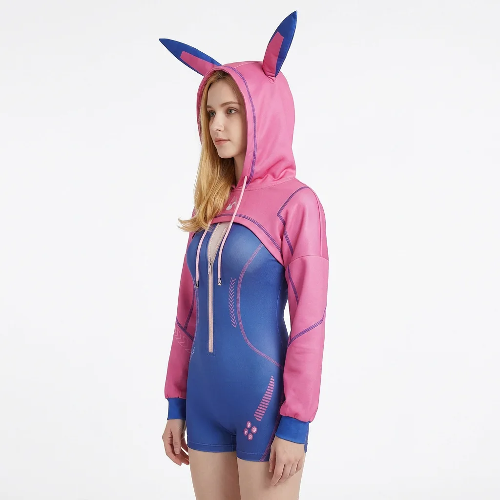 Game Dva Bunny Cosplay Costume Women Cute Hoodies Bodysuit Suit Tight Fitting Sports Clothing Halloween Sexy Kawaii Outfit view 5