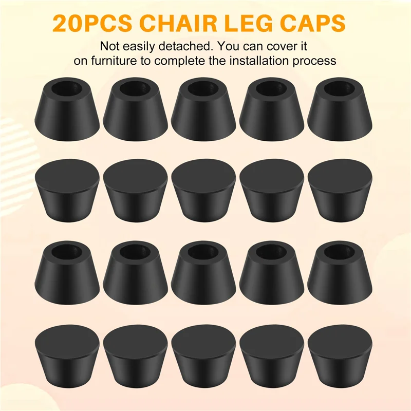 20PCS Black Chair Couch Table Rubber Furniture Leg End Caps 16Mm Dia