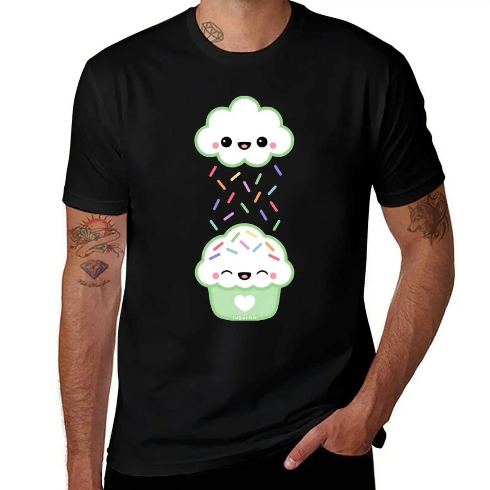 Cloud Peeing on Cupcake T-Shirt Minimalist Plain Crew Neck T-Shirt