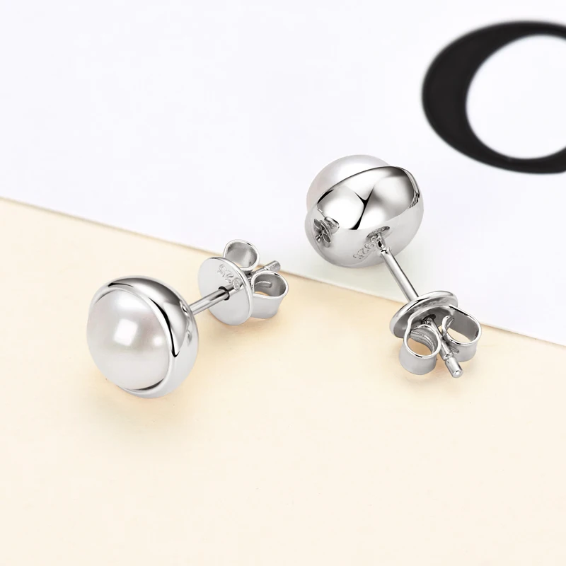 AINUOSHI Natural Freshwater Pearl Stud Earrings for Women Real 925 Sterling Silver Bezel Setting 3.5-4mm/6.5-7mm Pearls Earring