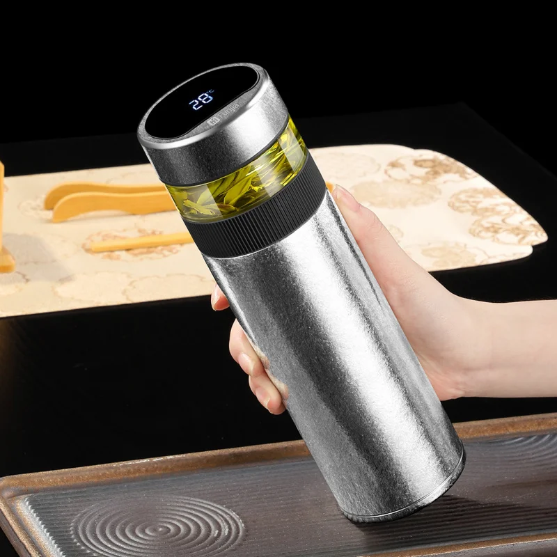 Pure Titanium Smart Thermos Tea Separation Cup Temperature Display Stylish Brewing Mug For Car Home Office Business Holiday Gift