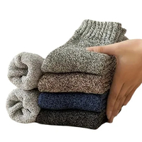 5 Pairs Men's Thermal Winter Socks, Thickened Striped Mid-Calf Crew Socks, Warm Comfortable Long Socks for Cold Weather