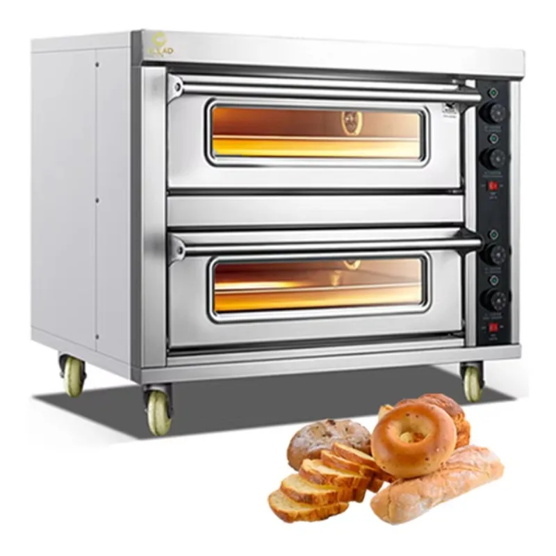 GLEAD Horno eléctrico comercial para hornear pan, doble cubierta, 2 bandejas, clásico, con termostato