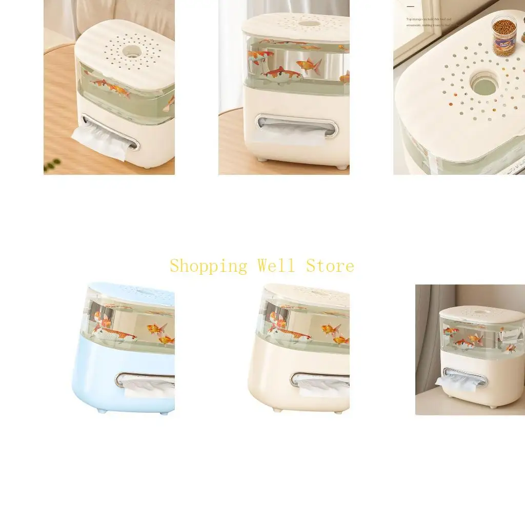 KX4B Artistic Fish Tanks Tissue Box 2 in 1 Featuring Drain Home Decors Easy Cleaning