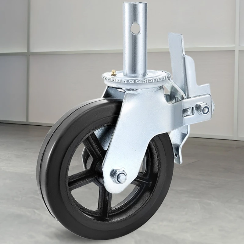8 Inch Heavy Duty Scaffolding Rubber Swivel Caster With Dual Locking 1100LBS Capacity Per Wheel 360 Degrees