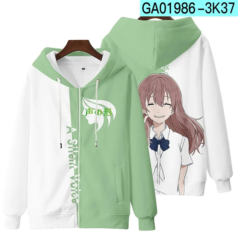 qq023A Silent /The Shape of Voice 3D Print Zip Up Women/Men Hoodie Sweatshirt Nishimiya Shouko Cosplay Zipper Hooded Jacket