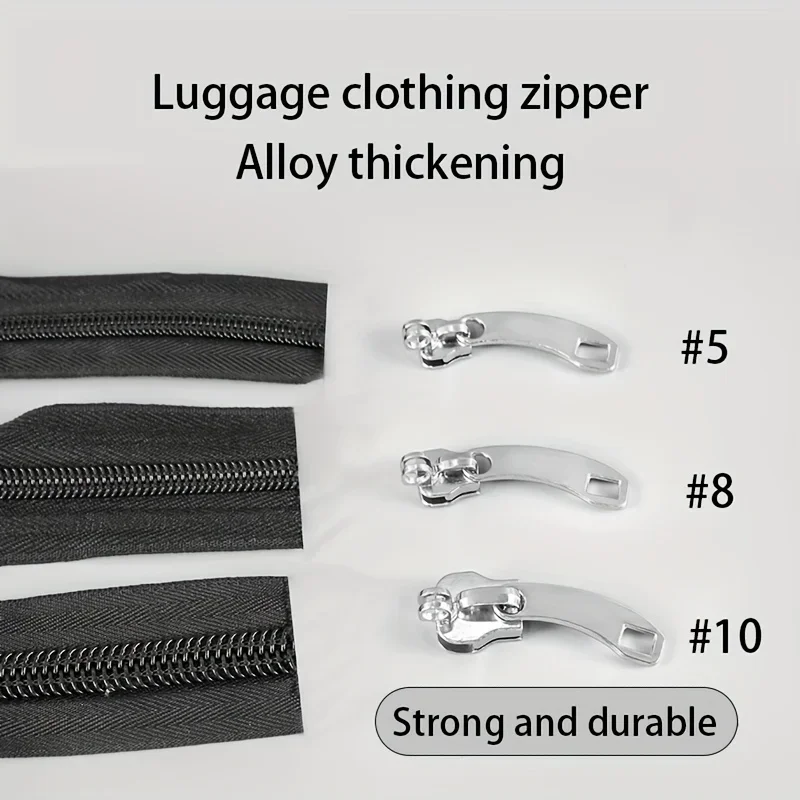 10pcsheavy-duty alloy zippers with keyholes durable nylon 5/8/10 pull-heads for luggage, clothing, etc, easy to use and install