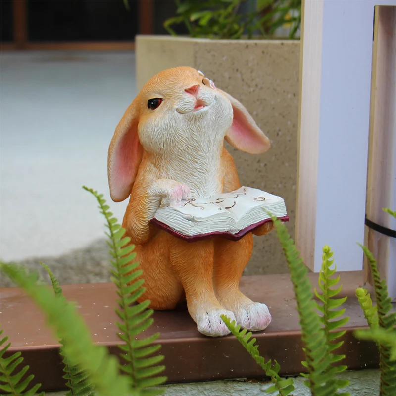 

Garden decoration desktop ornament cartoon rabbit reading outdoor balcony landscaping bunny crafts