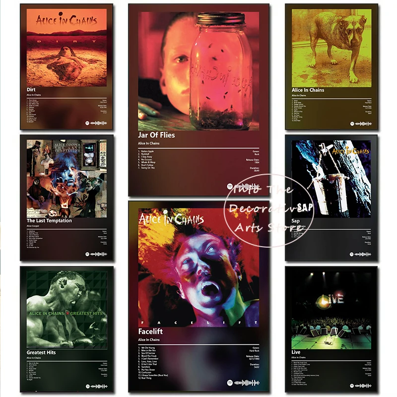 Vintage Alternative Metal Band Alice in Chains Album Posters Famous Pop Prints Canvas Painting Wall Art Pictures Home Room Decor