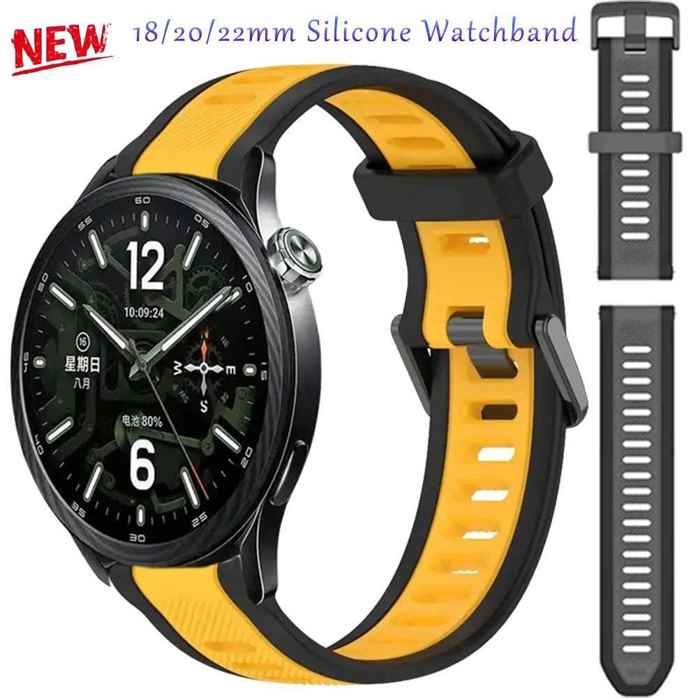 18/20/22mm Silicone Watchband for Xiaomi 5/S5-4-3 Strap Breathable Band OPPP X3-S-X3 Mini/Oneplus Watch 4-Lite Amazfit Bip Max-6