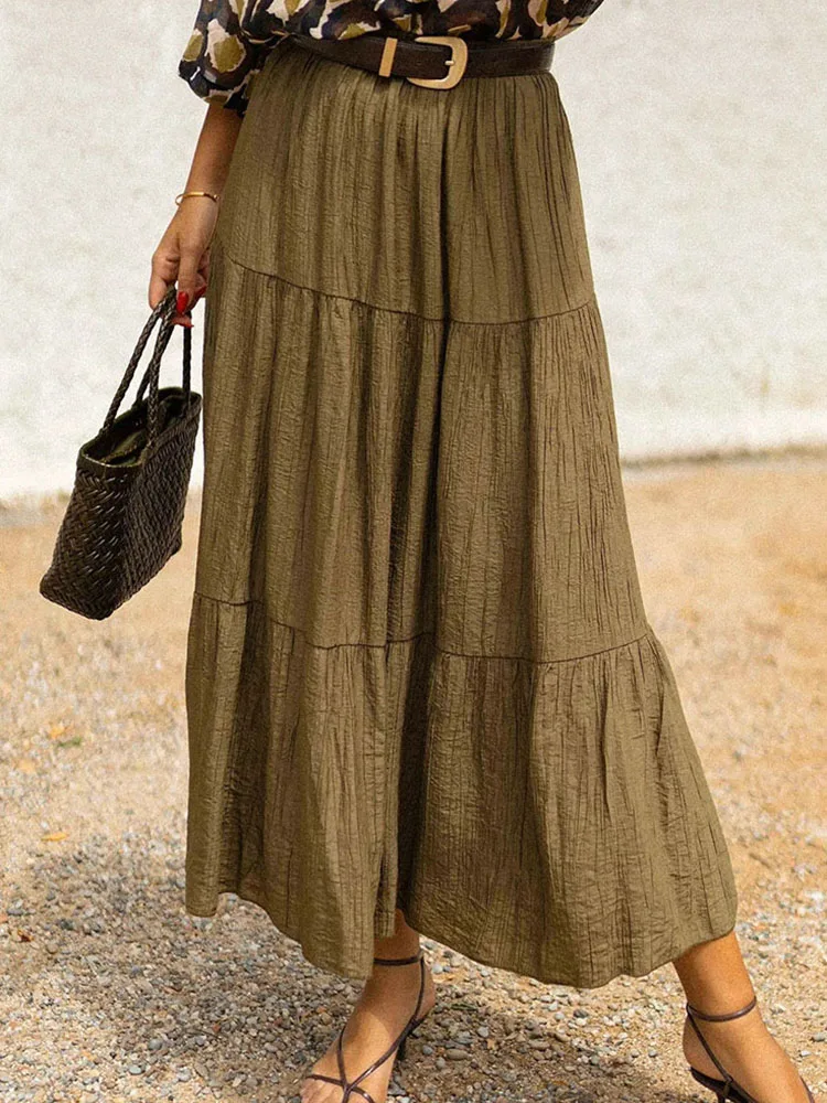 

2025 Autumn Women's V-neck Long Sleeved Top and Skirt Suit Pattern Printed Loose Commuter Set Elegant High Waist Pleated Outfit