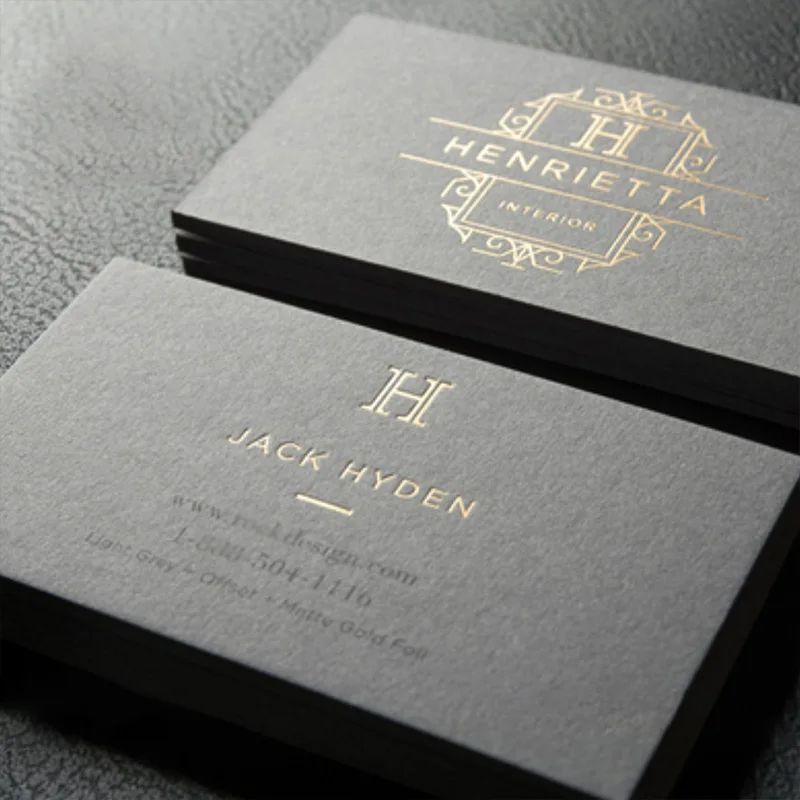 Customized Business Card 3D Smoke Gray Dark Gray Card Gold Foil Embossed Debossed Logo 200PCS For Wedding Thank You Gift Card