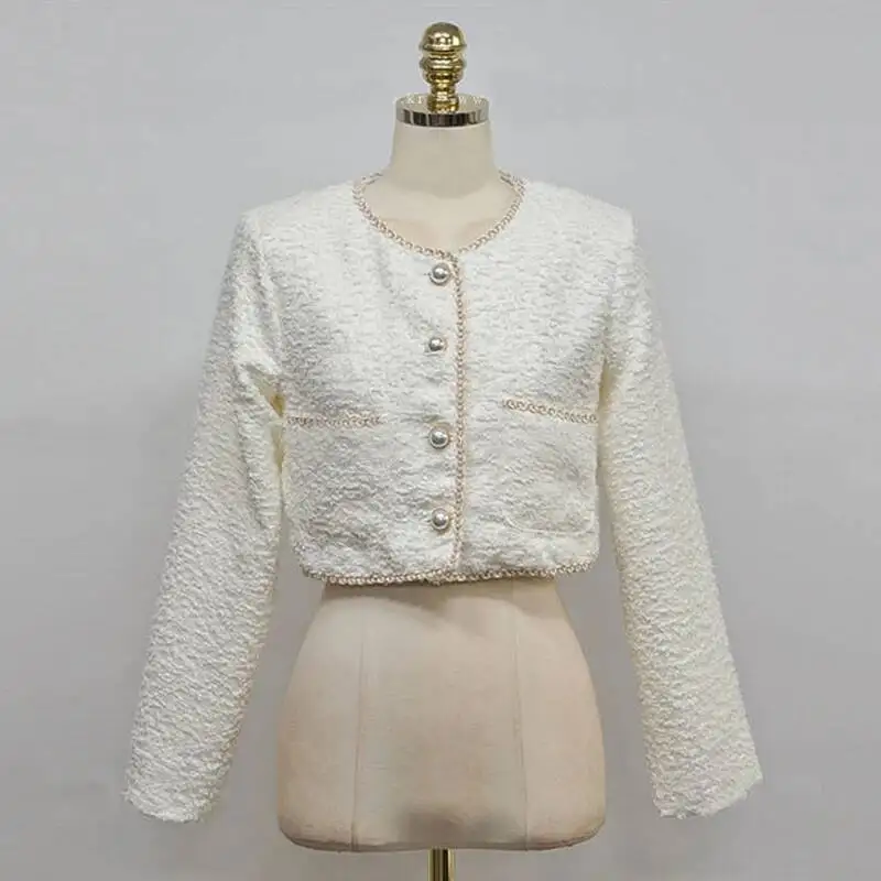 New Autumn Winter Women Fashion Suits 2 Piece Sets Long Sleeve Single-Breasted White Short Coat And Elegant Mini Bodycon Skirt