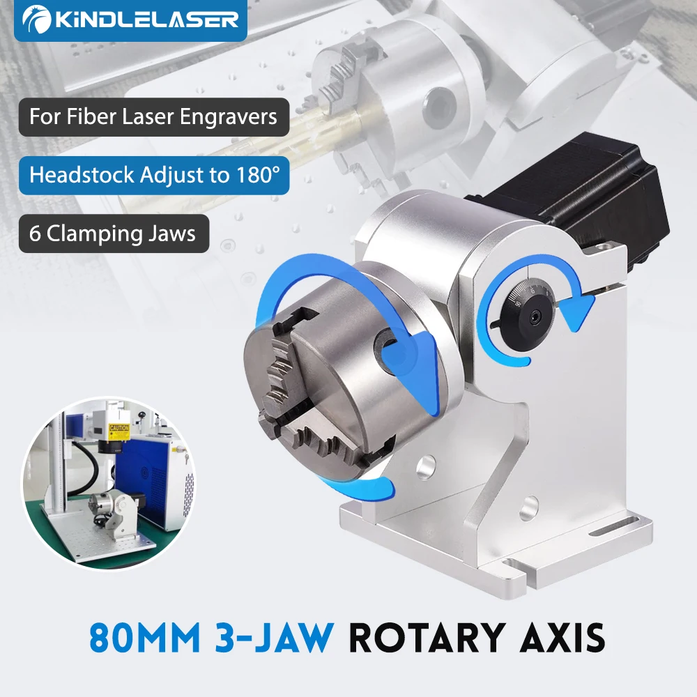 Rotary Axis Attachment for Fiber Laser Engravers 80MM 3 Jaw Rotary Ring,Marking Machine Rotary Tool for 360 Round Metal Etching