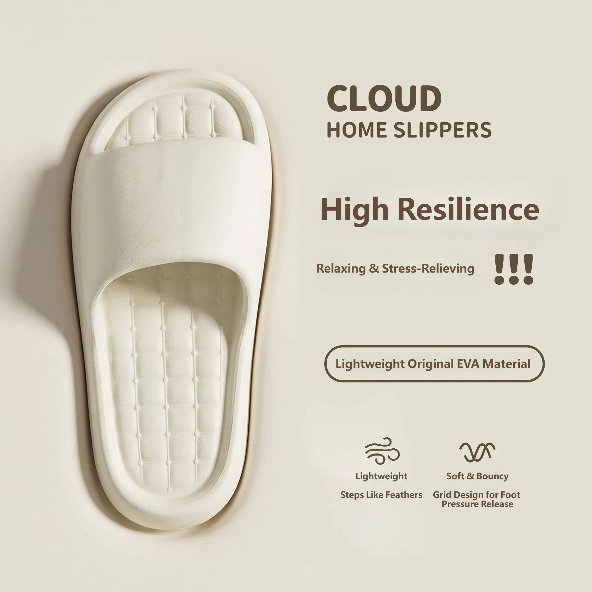 Stylish Thick‑Sole EVA Slides Pillow‑Feel Grid Massage Foot‑Bed Non‑Slip Fashion House Slippers Sandals
